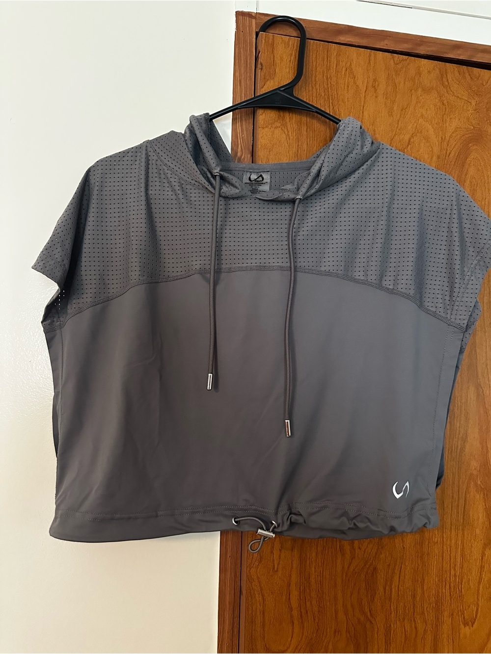 TLF Gray Perforated Athletic Hooded Crop Top